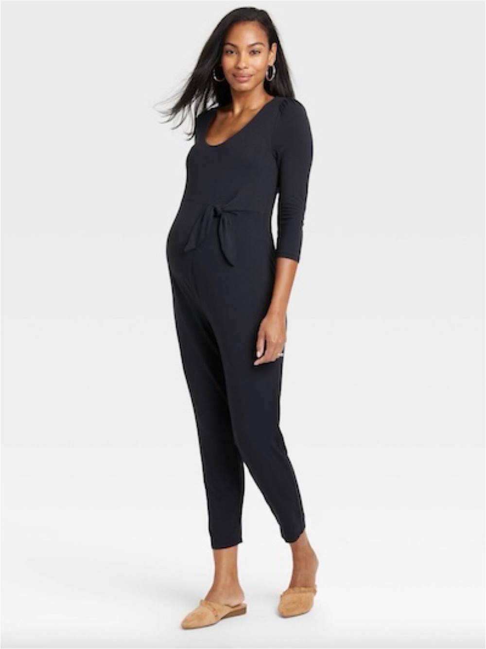 The Nines by Hatch black 3/4 sleeve tie-waist maternity jumpsuit (XXL)